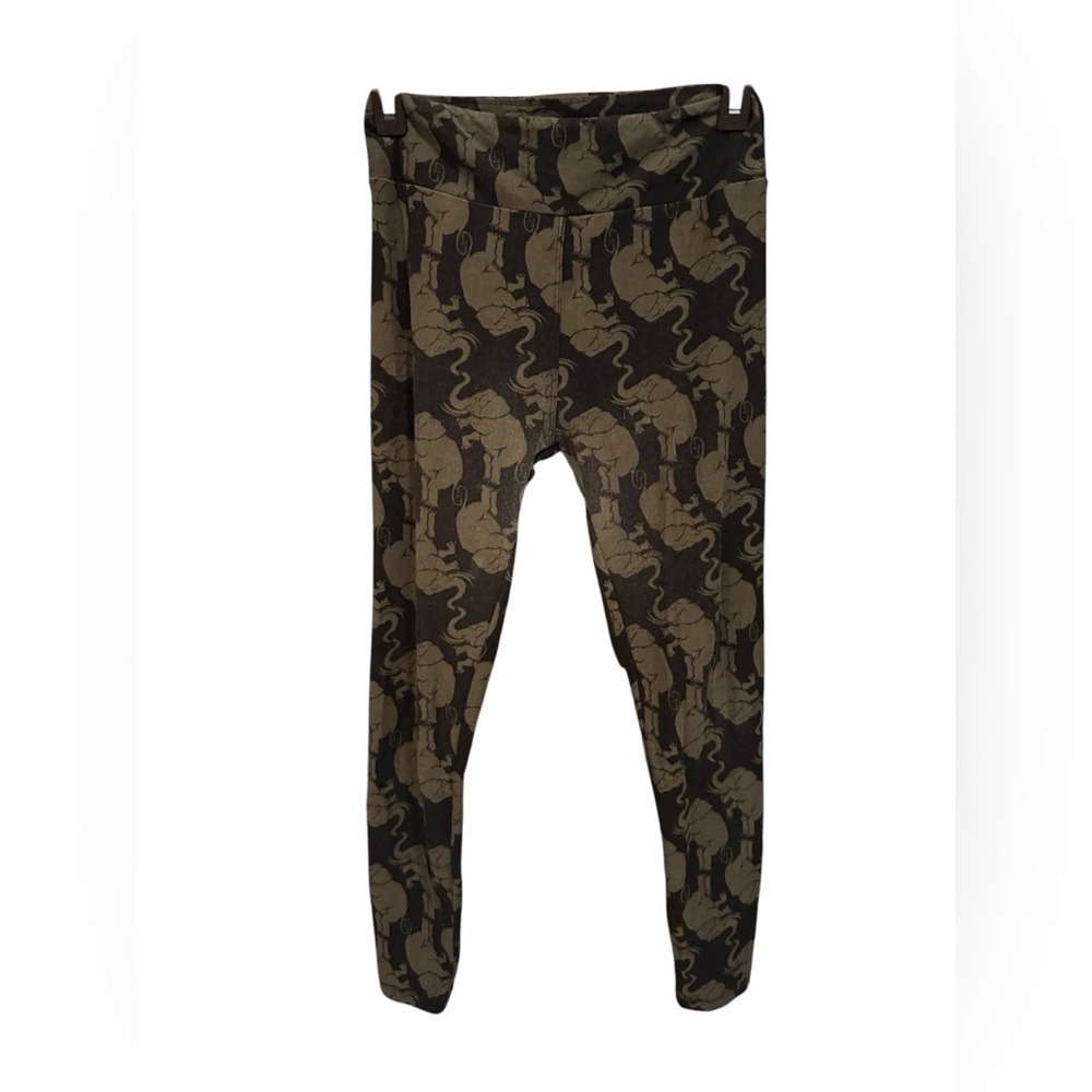 LuLaRoe Elephant Pattern Leggings - Black and Dark Gray